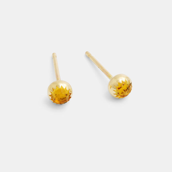Solid gold stud earrings with citrine gemstones