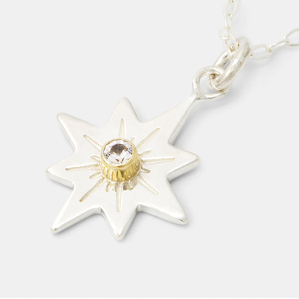 Sterling silver pendant necklace with guiding star and sapphire design